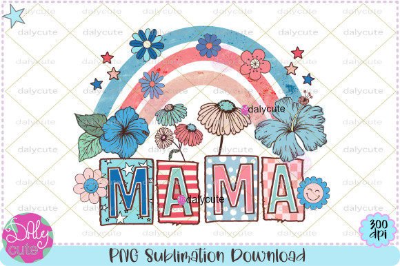 America Retro Wildflower Rainbow Mama Graphics