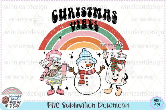 Christmas Vibes Retro Rainbow Tree Cakes Graphics