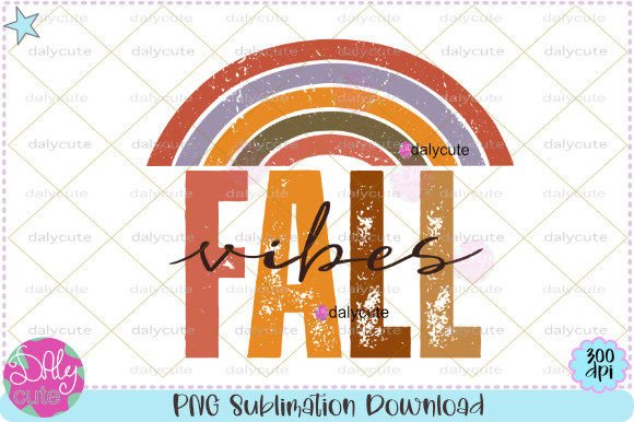 Fall Vibes Rainbow Distressed Grunge Graphics