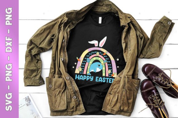 Graphics for T-Shirt Designs: Rainbow Easter Chibi Narwhal Egg Floral