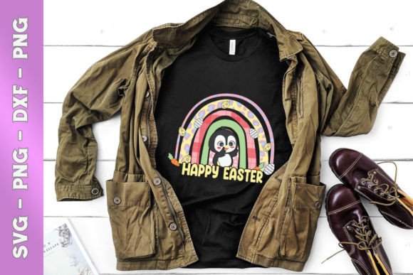 Graphics for T-Shirt Designs: Rainbow Easter Chibi Penguin Egg Floral