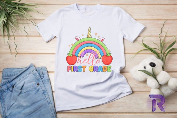 Hello 1st Grade Unicorn Rainbow Graphics