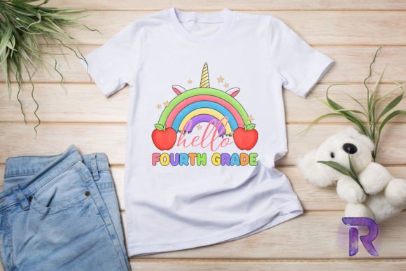 Hello 4th Grade Unicorn Rainbow Graphics